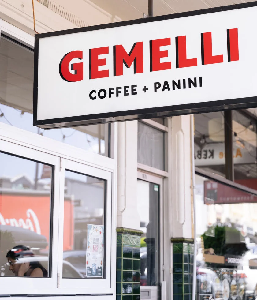 Gemelli Coffee and Panini shopfront sign